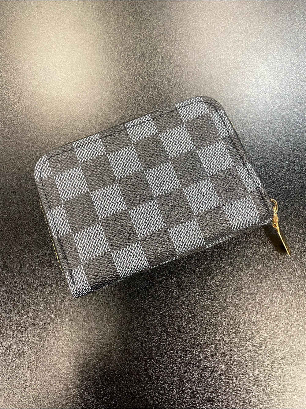 Black Checkered Zip Card Accordion Wallet